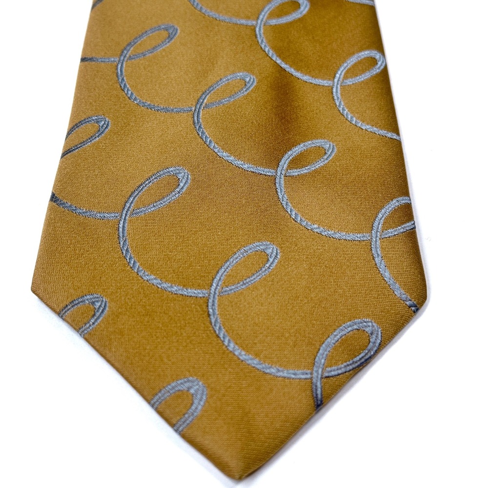 Christian Dior All Silk Necktie Gold Blue Loops Pattern Weighted Mens Tie - Picture 4 of 6